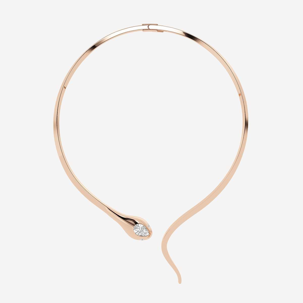 3 7/8 ctw Curve Serpent Choker Necklace 14K Rose Gold, F, VS2