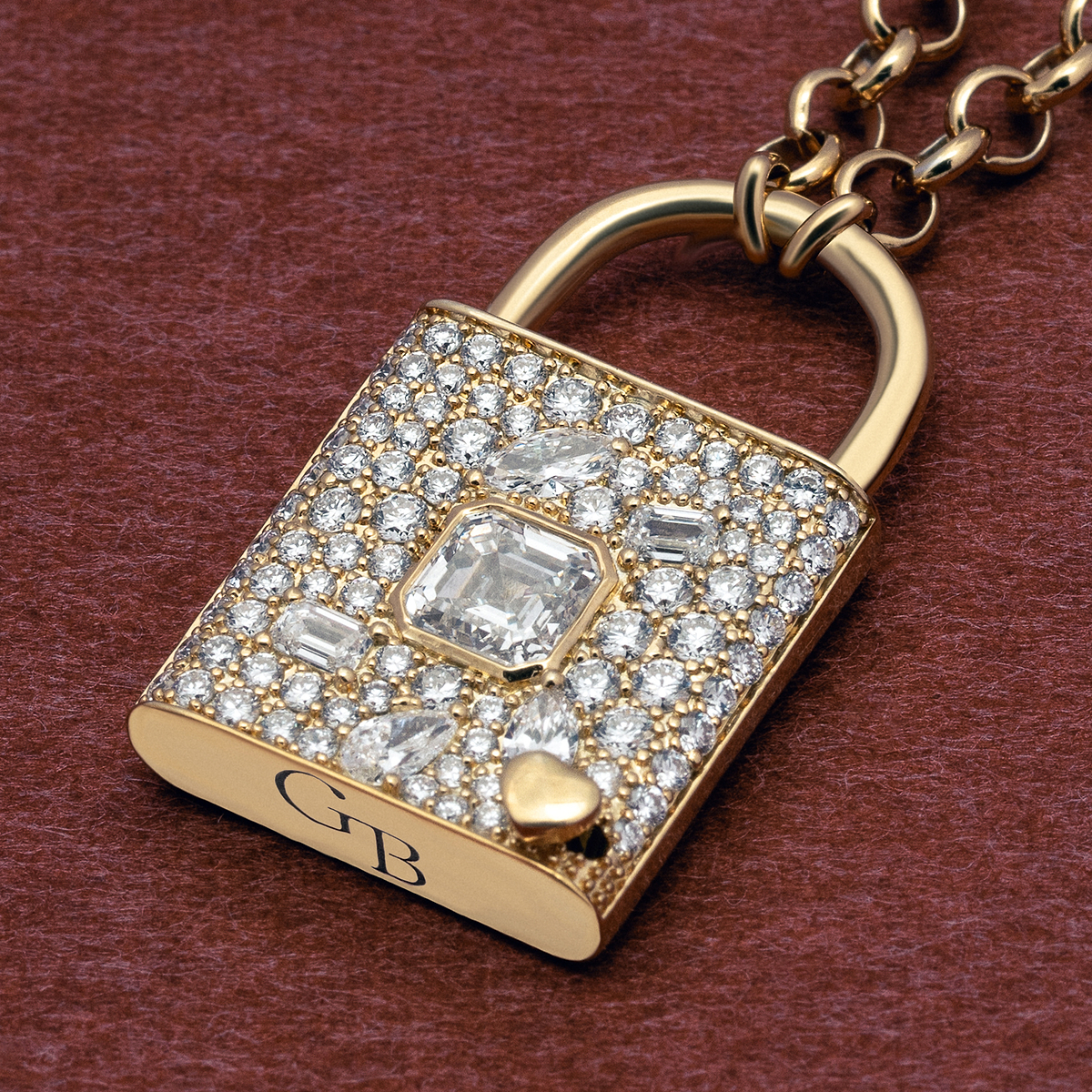 2 7/8 ctw Asscher Lab Grown Diamond Mosaic Pave Lock Pendant