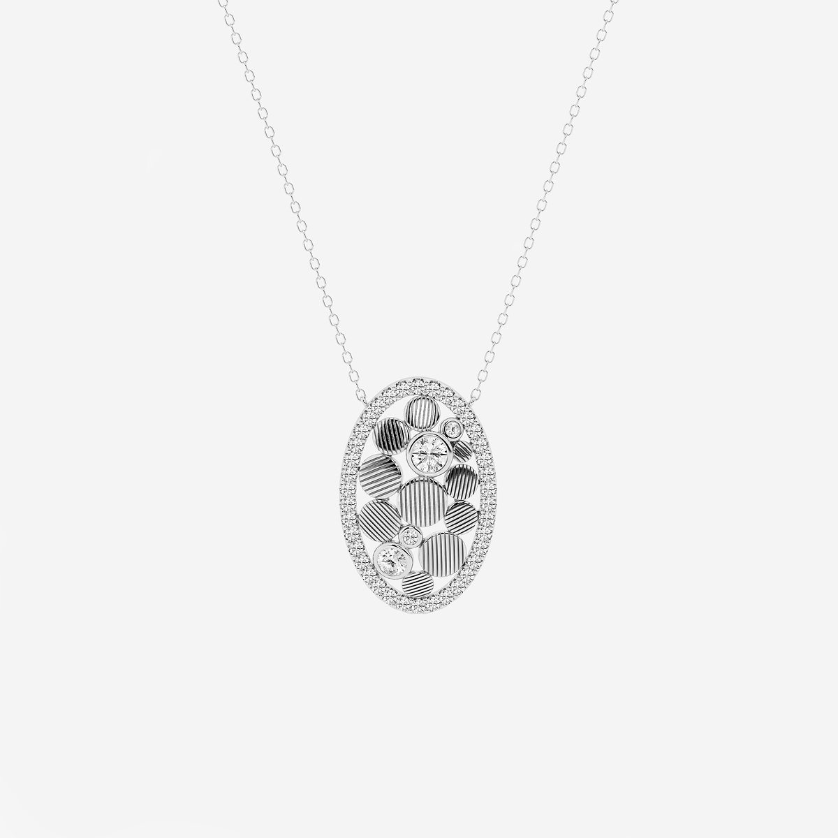 3/4 ctw Round Lab Grown Diamond Oval Shaped Pebbles Pendant
