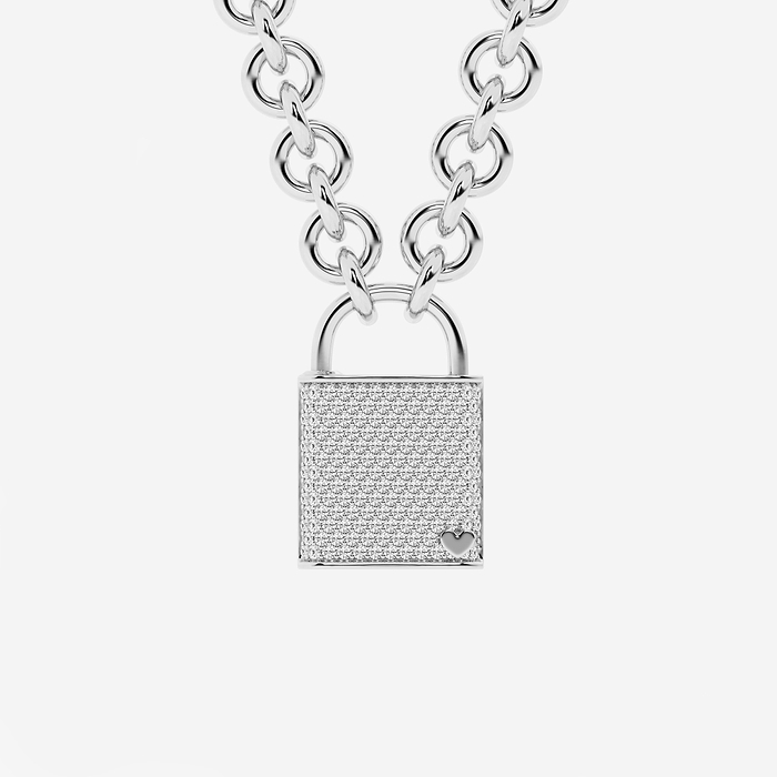 1 3/4 ctw Round Lab Grown Diamond Pave Lock Pendant