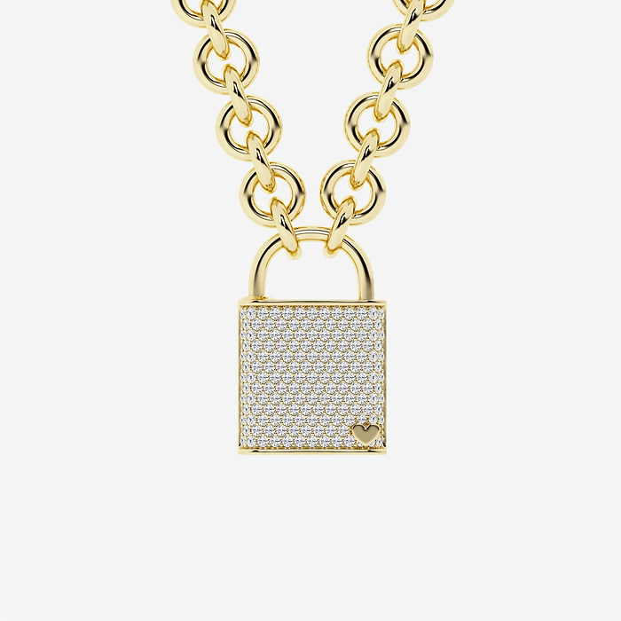 1 3/4 ctw Round Lab Grown Diamond Pave Lock Pendant