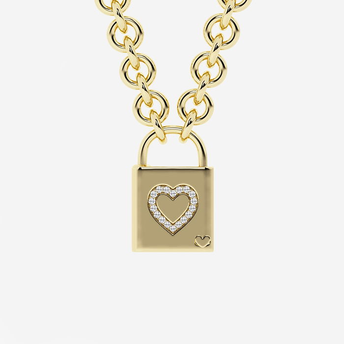 1/4 ctw Round Lab Grown Diamond Heart Lock Pendant