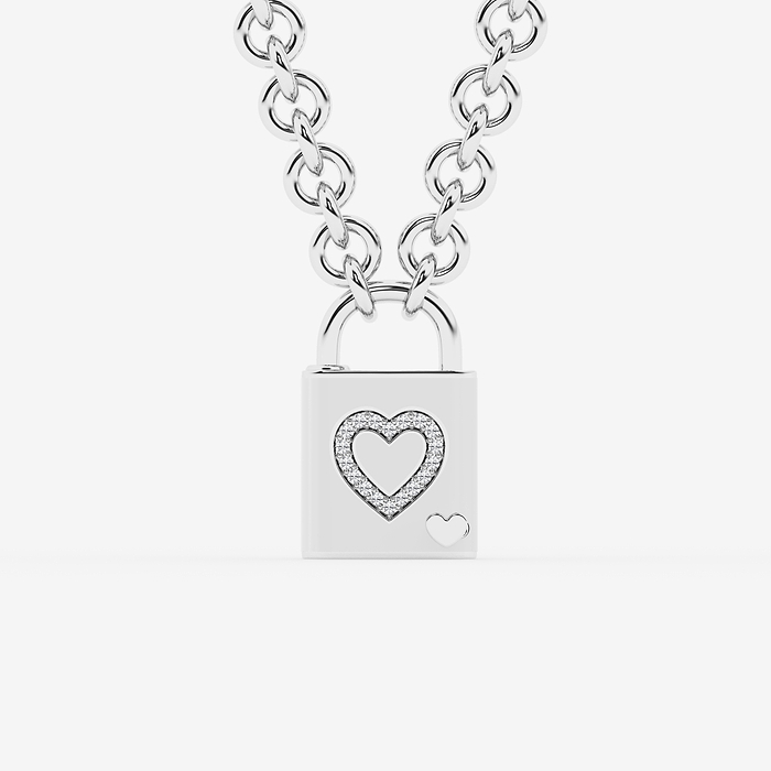 1/4 ctw Round Lab Grown Diamond Heart Lock Pendant with Pearl Ceramic