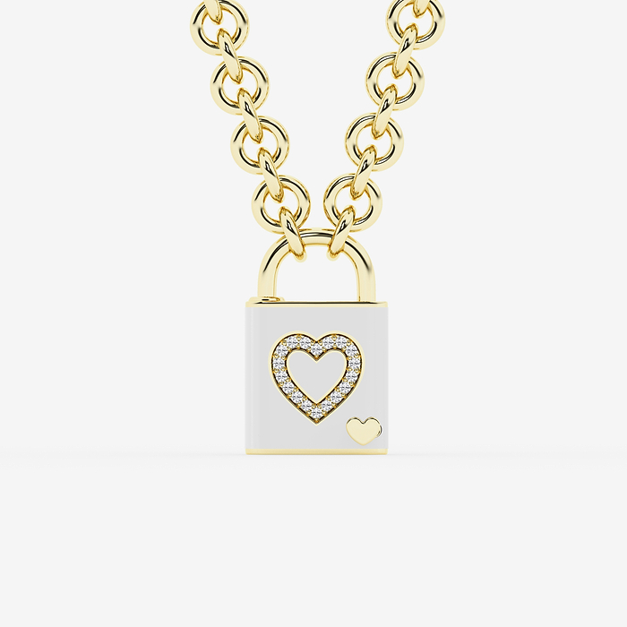 1/4 ctw Round Lab Grown Diamond Heart Lock Pendant with Pearl Ceramic