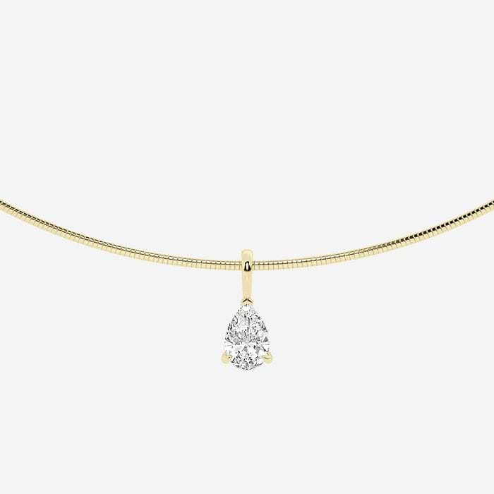 Pear Solitaire Pendant with Omega Chain