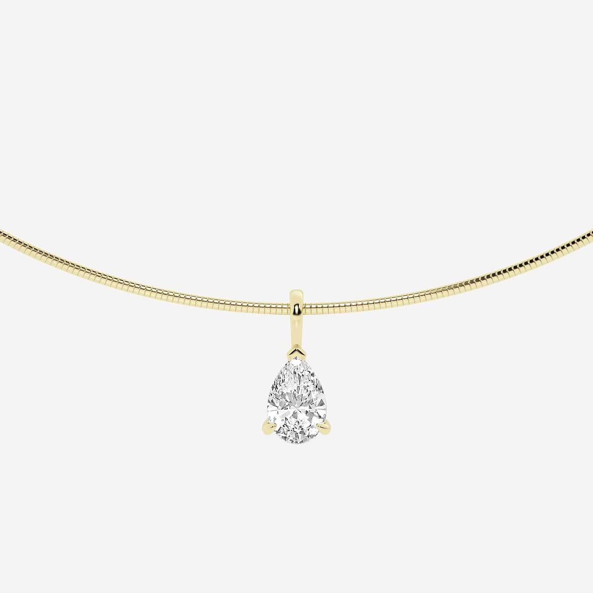 2 ctw Pear Lab Grown Diamond Solitaire Pendant with Omega Chain 14K Yellow Gold, G, SI