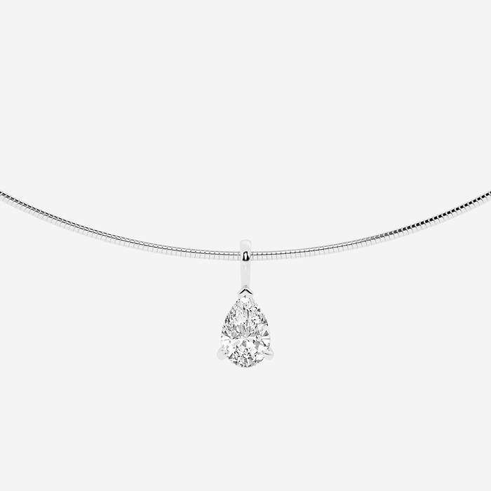 Omega Chain Pendant - 2 ctw Pear Lab Grown Diamond Solitaire Pendant with Omega Chain