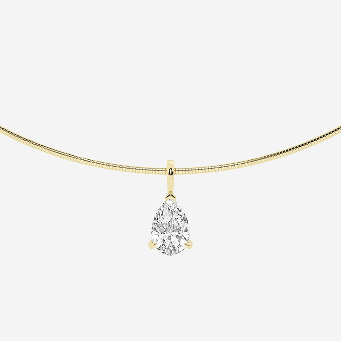 Omega Chain Pendant - 3 ctw Pear Lab Grown Diamond Solitaire Pendant with Omega Chain