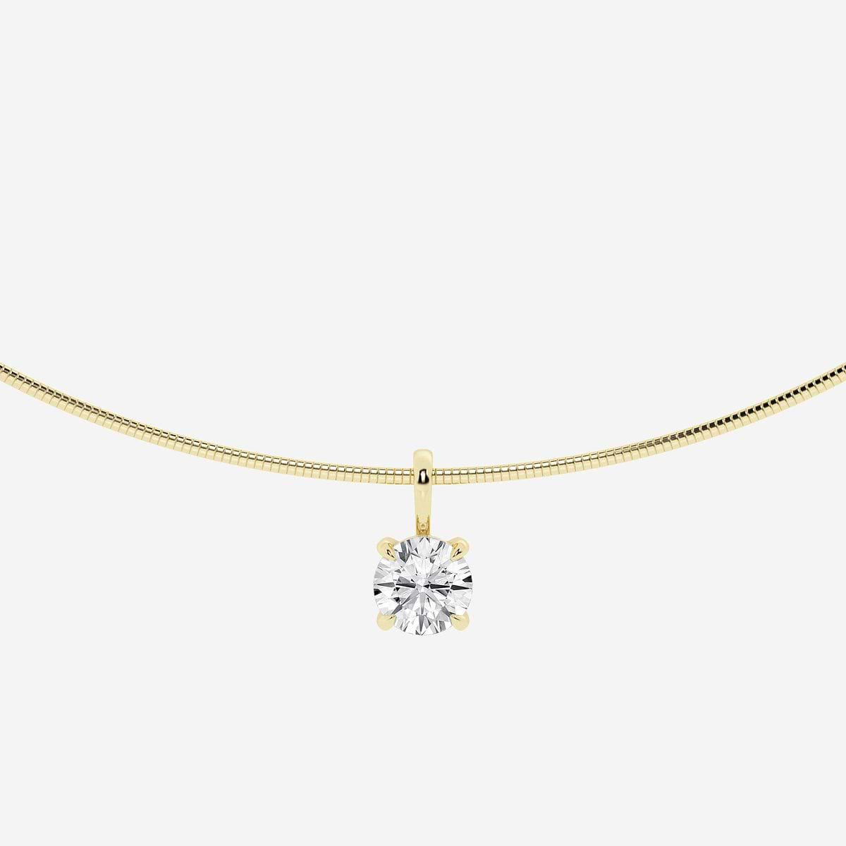 2 ctw Round Lab Grown Diamond Solitaire Pendant with Omega Chain 14K Yellow Gold, G, SI