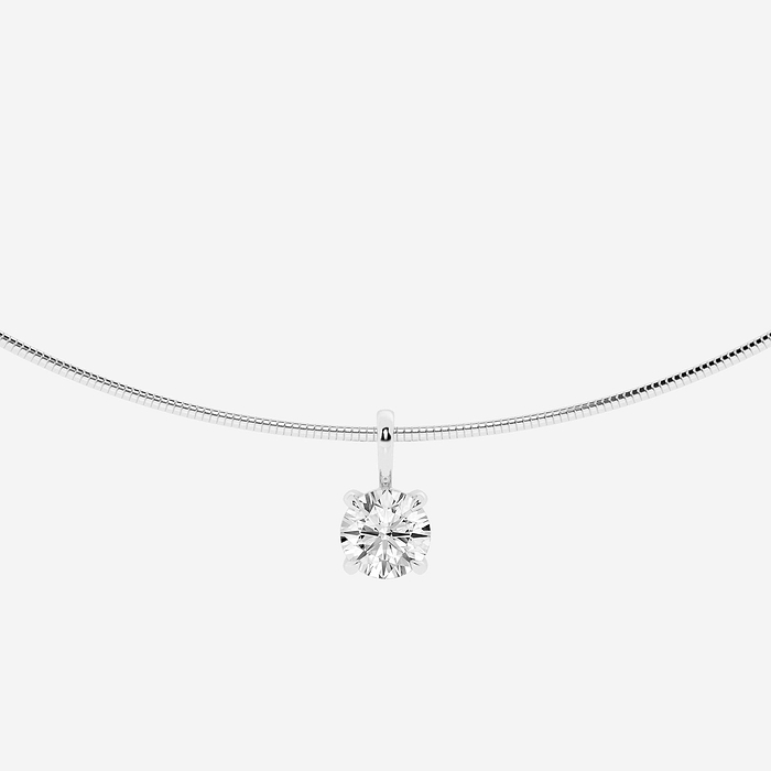 Omega Chain Pendant - 2 ctw Round Lab Grown Diamond Solitaire Pendant with Omega Chain