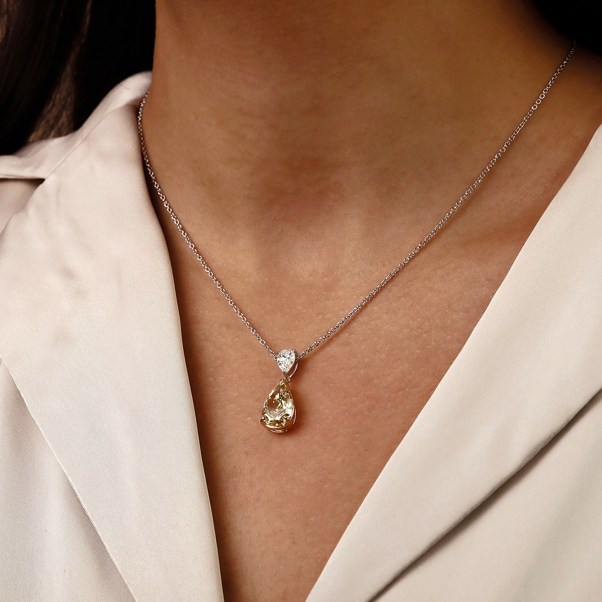 4 3/4 ctw Fancy Yellow Pear Lab Grown Diamond Two Stone Pendant