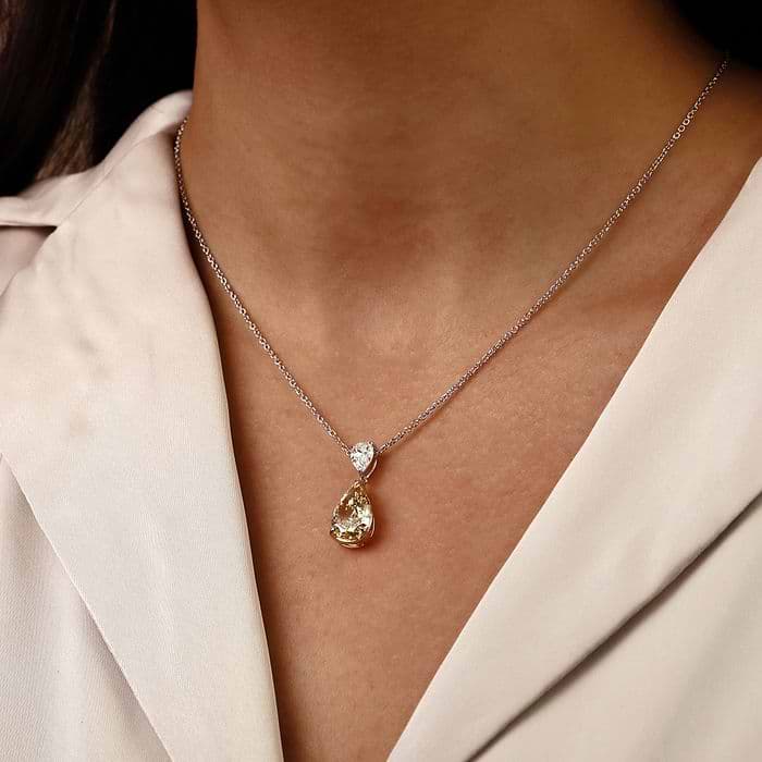 Fancy Yellow Pear Two Stone Pendant