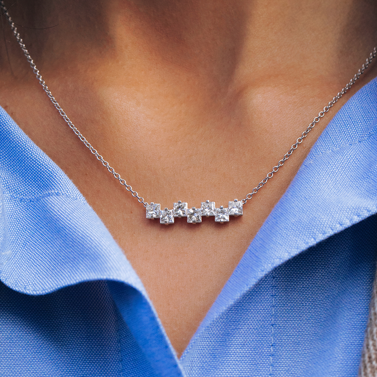 1 3/4 ctw Princess Lab Grown Diamond Stagger Seven Stone Pendant