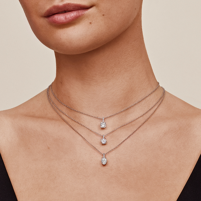 Hidden Halo &amp; Bail - 1 ctw Cushion Lab Grown Diamond Hidden Halo with Diamond Bail Pendant