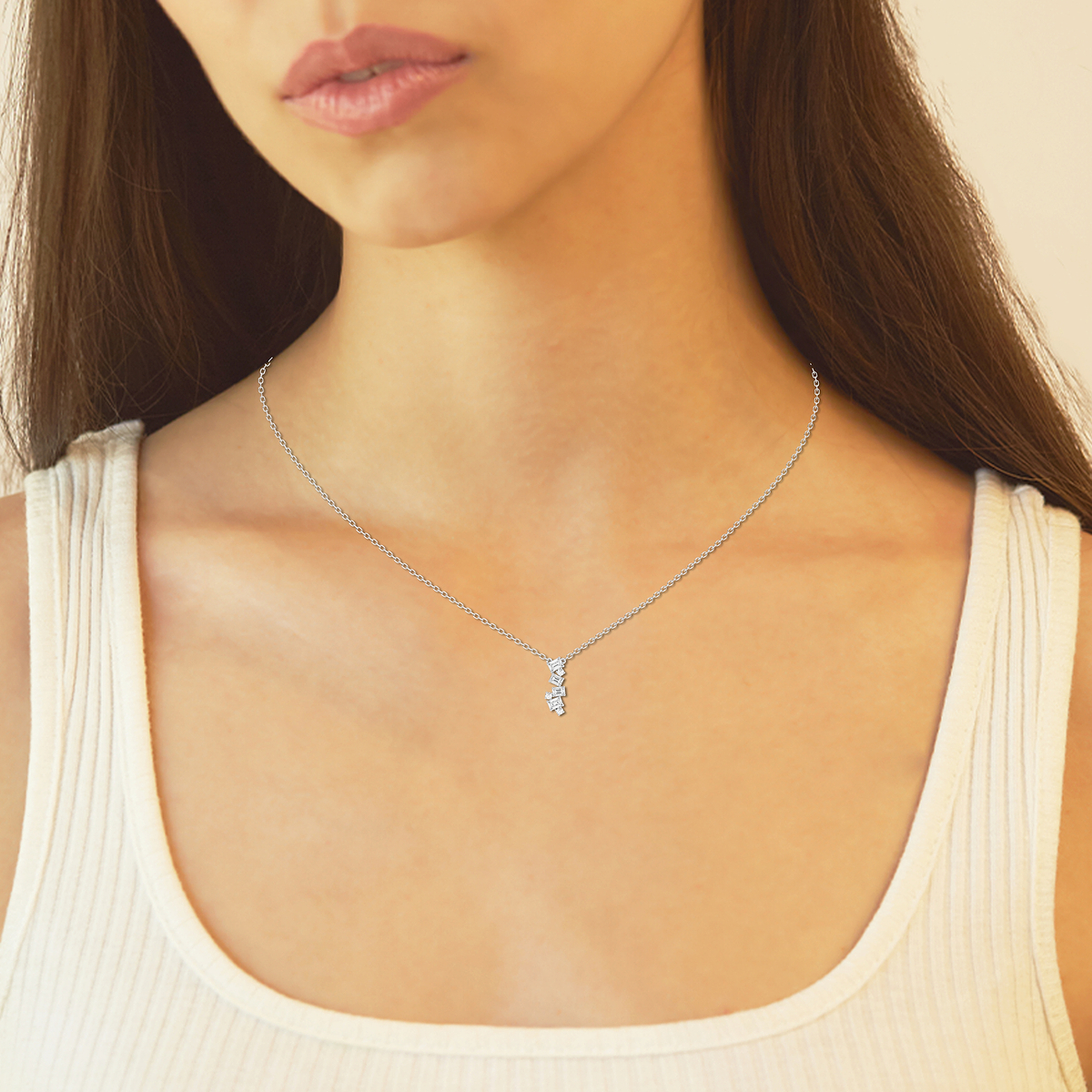 Additional Image 2 for  1/2 ctw Emerald and Round Lab Grown Diamond Cascade Pendant