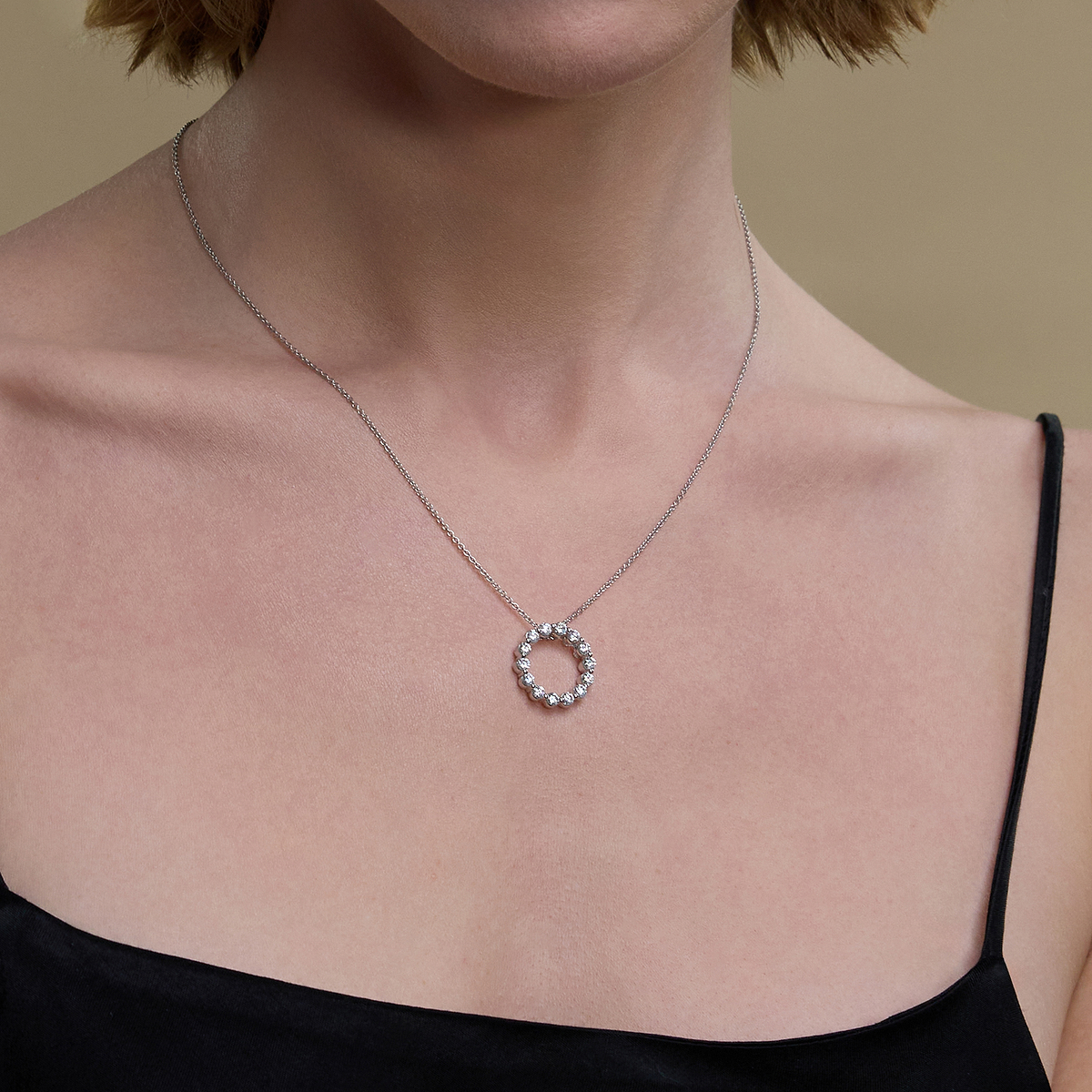 1 ctw Round Lab Grown Diamond Circle Pendant with Adjustable Chain