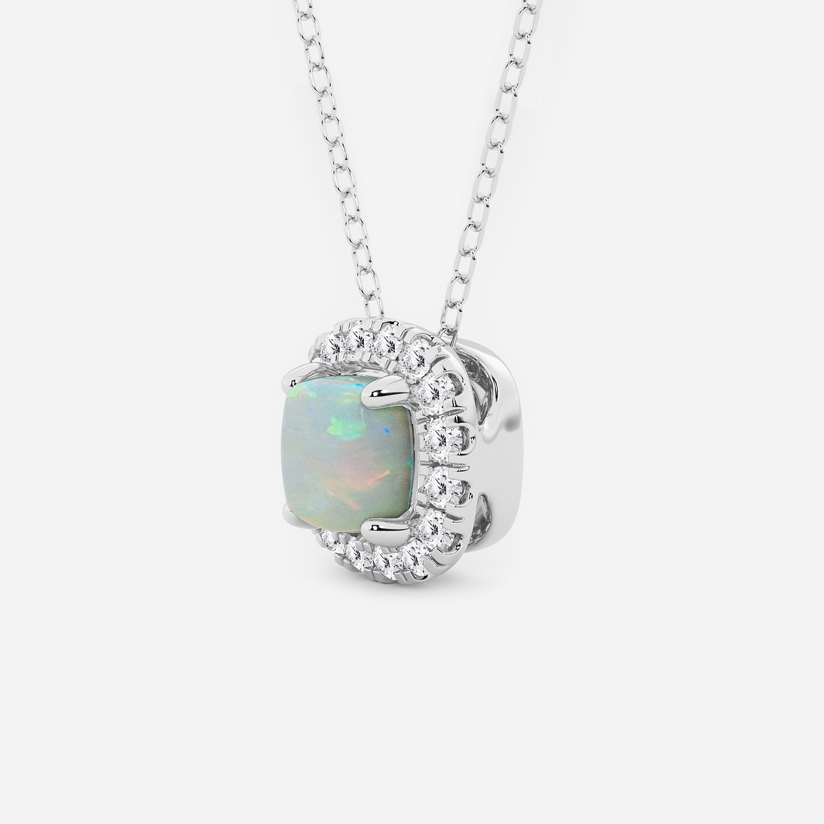 Additional Image 1 for  5.7x5.5 mm Cushion Cut Created Opal and 1/5 ctw Round Lab Grown Diamond Halo Pendant with Adjustable Chain