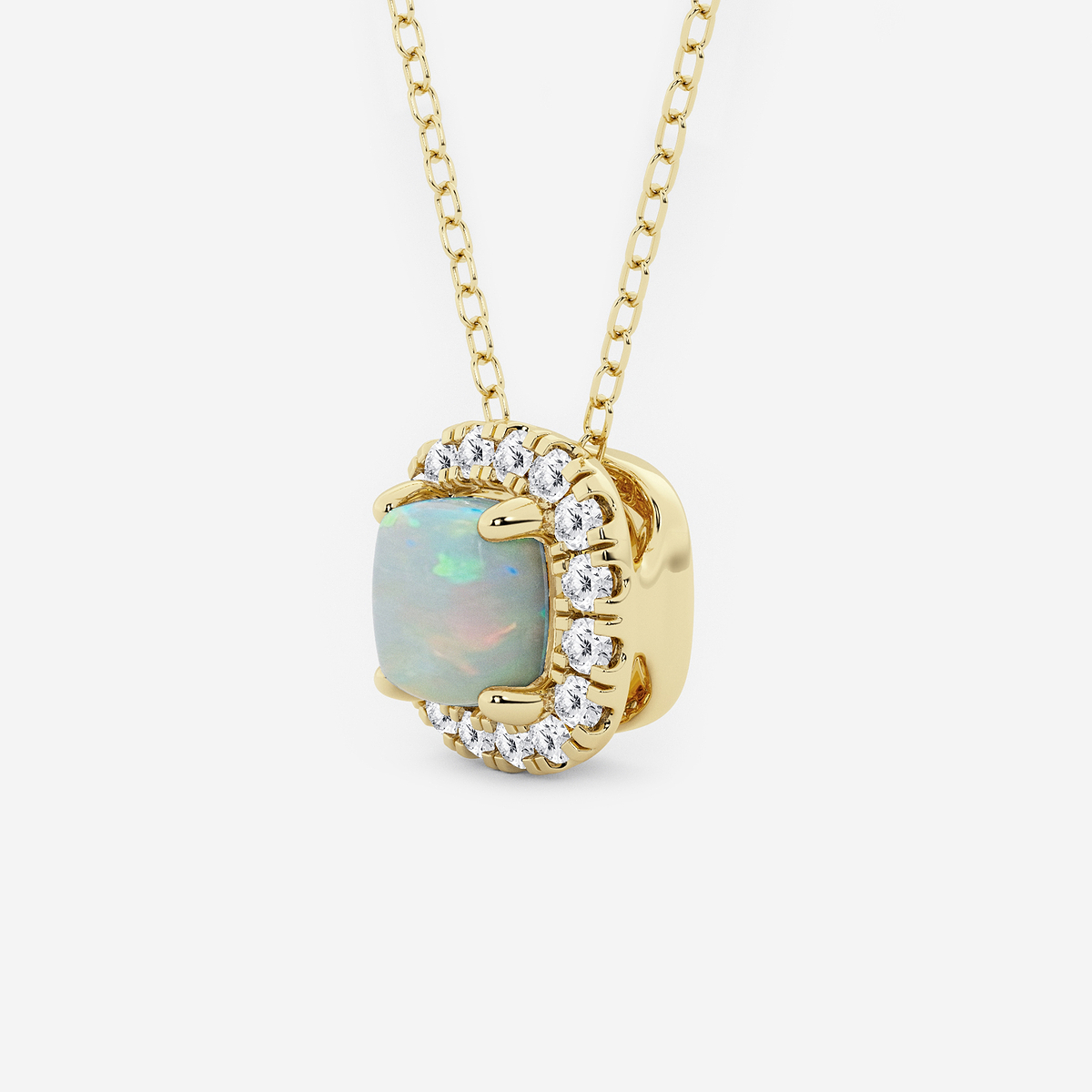 Additional Image 1 for  5.7x5.5 mm Cushion Cut Created Opal and 1/5 ctw Round Lab Grown Diamond Halo Pendant with Adjustable Chain
