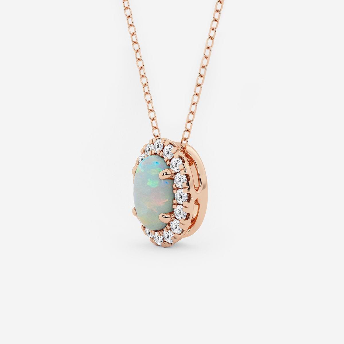 7.9x5.53 mm Oval Created Opal and 1/5 ctw Round Lab Grown Diamond Halo Pendant with Adjustable Chain 14K Rose Gold