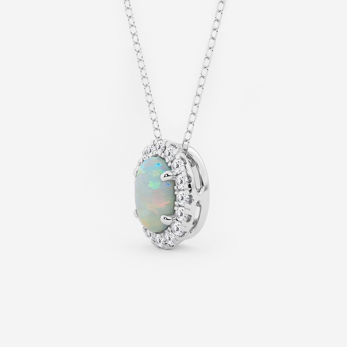 Additional Image 1 for  7.9x5.53 mm Oval Created Opal and 1/5 ctw Round Lab Grown Diamond Halo Pendant with Adjustable Chain