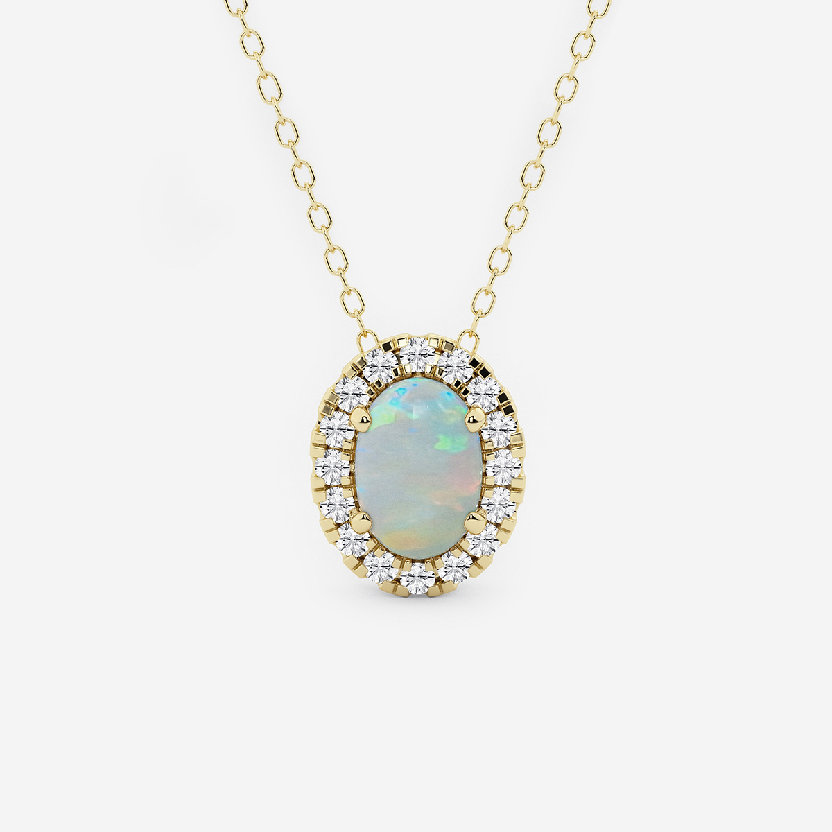 7.9x5.53 mm Oval Created Opal and 1/5 ctw Round Lab Grown Diamond Halo Pendant with Adjustable Chain