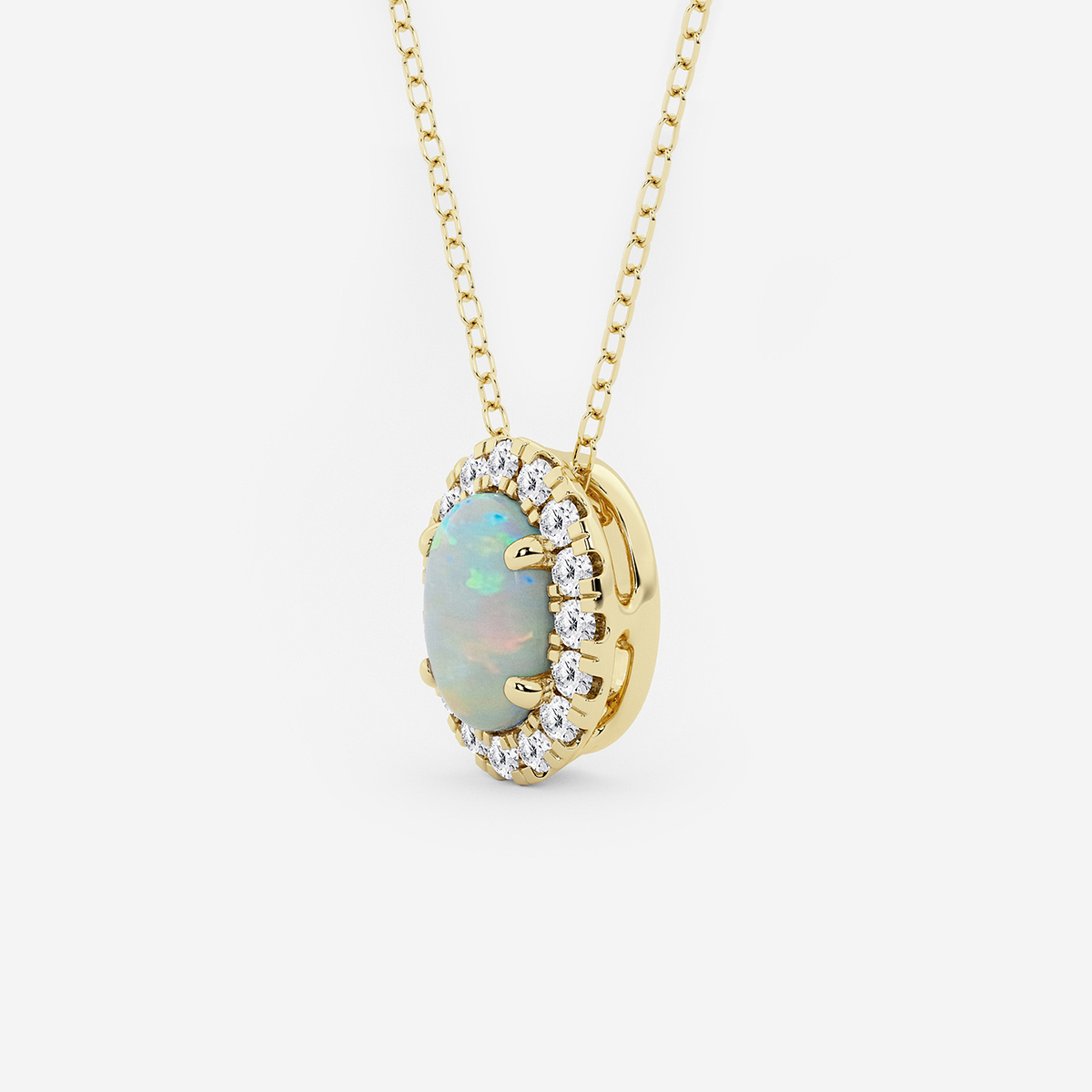 Additional Image 1 for  7.9x5.53 mm Oval Created Opal and 1/5 ctw Round Lab Grown Diamond Halo Pendant with Adjustable Chain