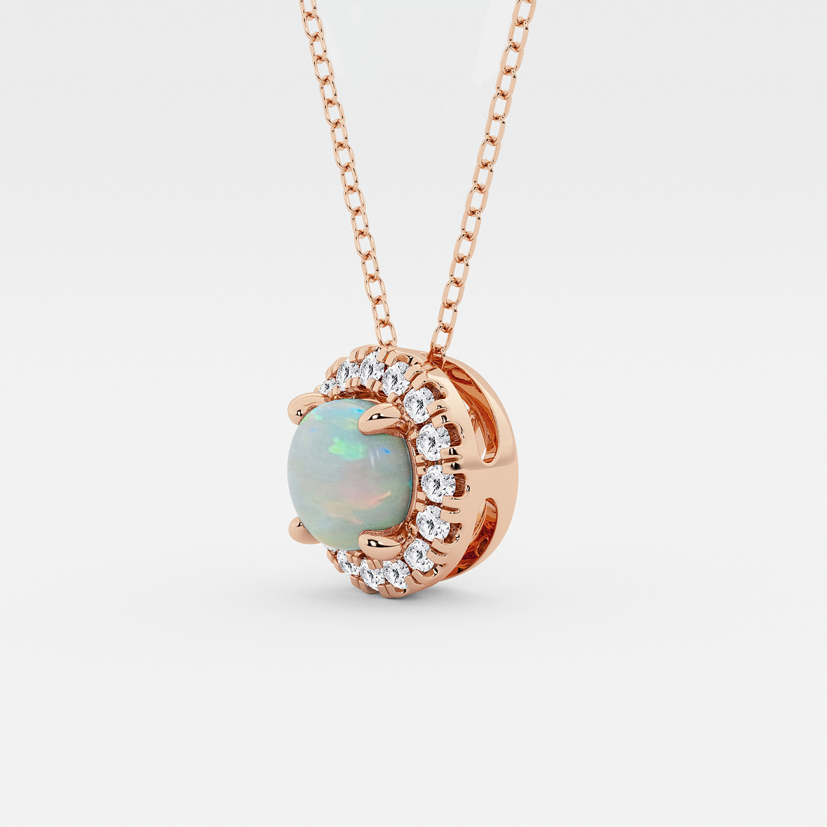 Additional Image 1 for  6.5 mm Round Created Opal and 1/5 ctw Round Lab Grown Diamond Halo Pendant with Adjustable Chain