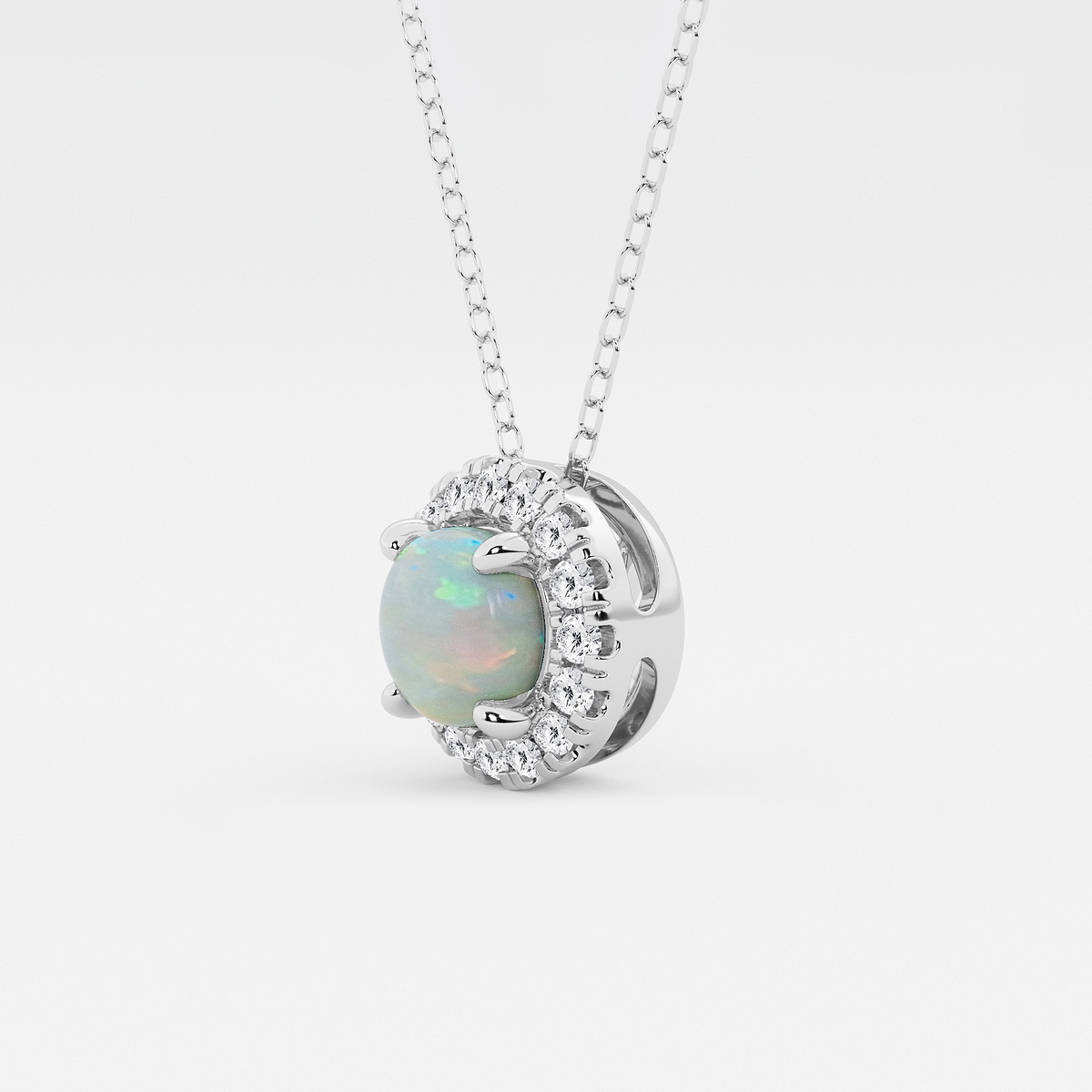 Additional Image 1 for  6.5 mm Round Created Opal and 1/5 ctw Round Lab Grown Diamond Halo Pendant with Adjustable Chain