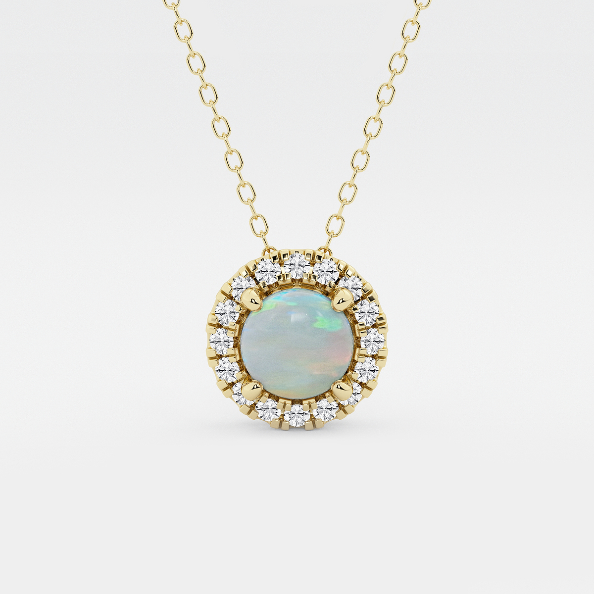 6.5 mm Round Created Opal and 1/5 ctw Round Lab Grown Diamond Halo Pendant with Adjustable Chain