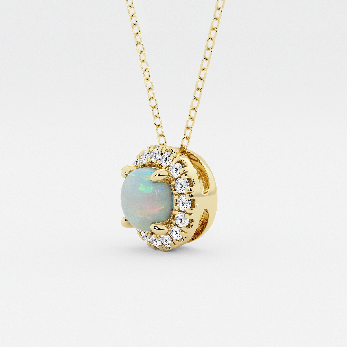 Additional Image 1 for  6.5 mm Round Created Opal and 1/5 ctw Round Lab Grown Diamond Halo Pendant with Adjustable Chain