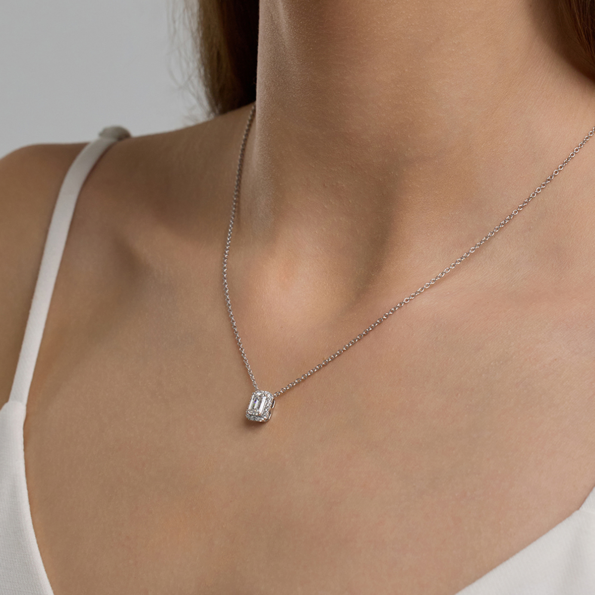 2 1/3 ctw Emerald Lab Grown Diamond Halo Pendant with Adjustable Chain