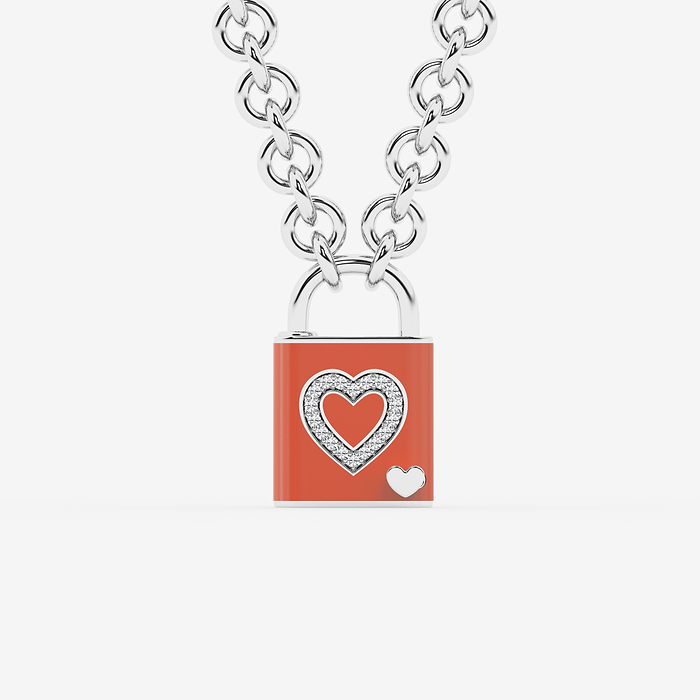 1/4 ctw Round Lab Grown Diamond Heart Lock Pendant with Salmon Ceramic