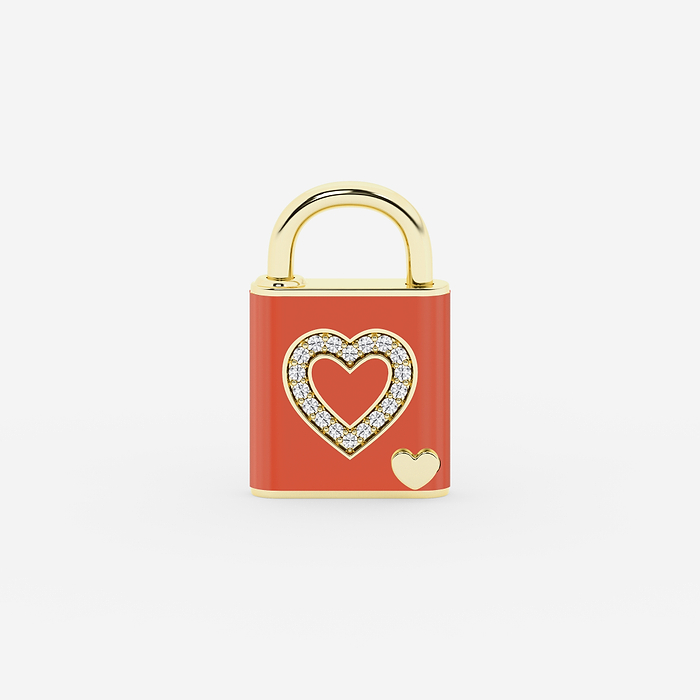 Pont Des Arts Salmon - 1/4 ctw Round Lab Grown Diamond Heart Lock Pendant with Salmon Ceramic