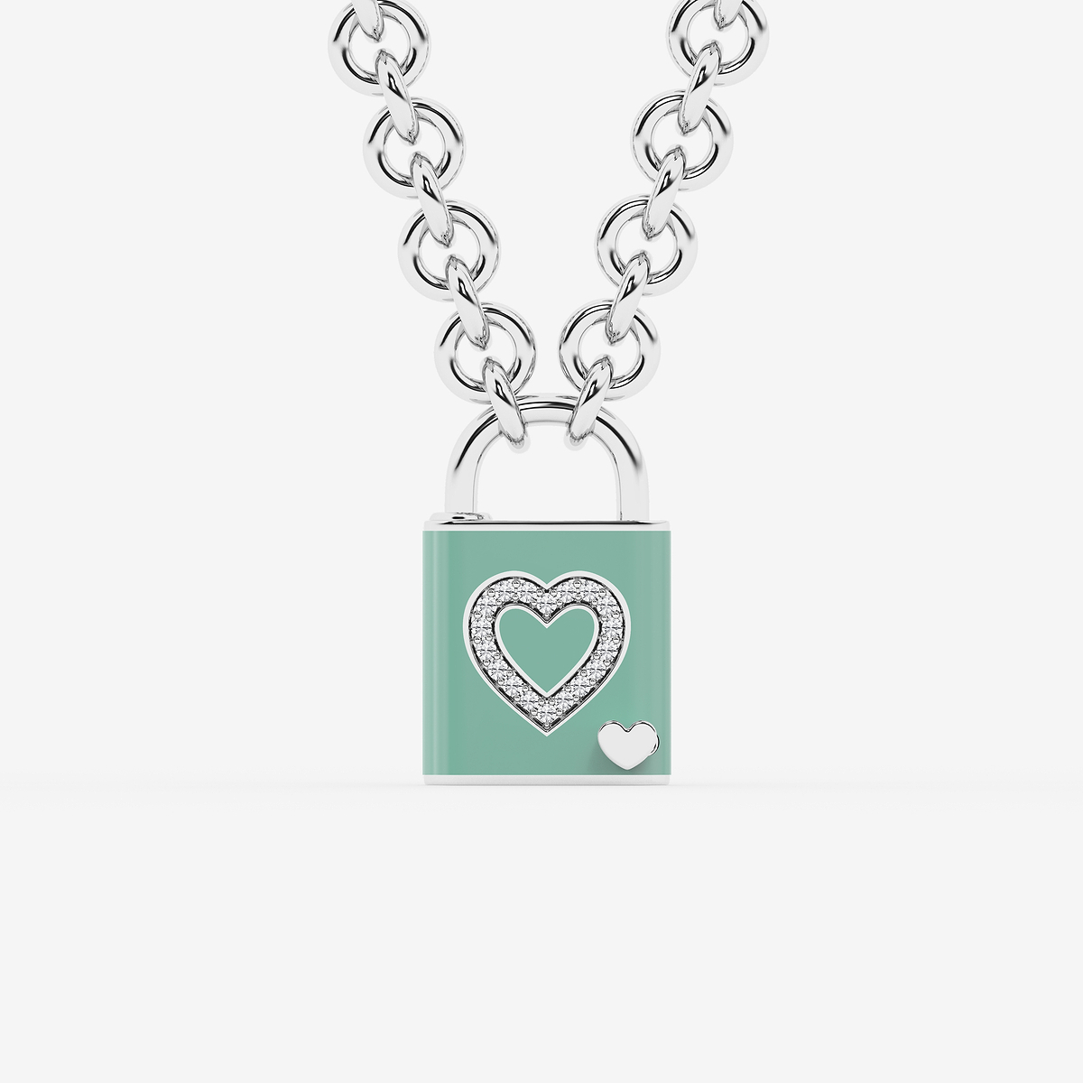 1/4 ctw Round Lab Grown Diamond Heart Lock Pendant with Forest Ceramic