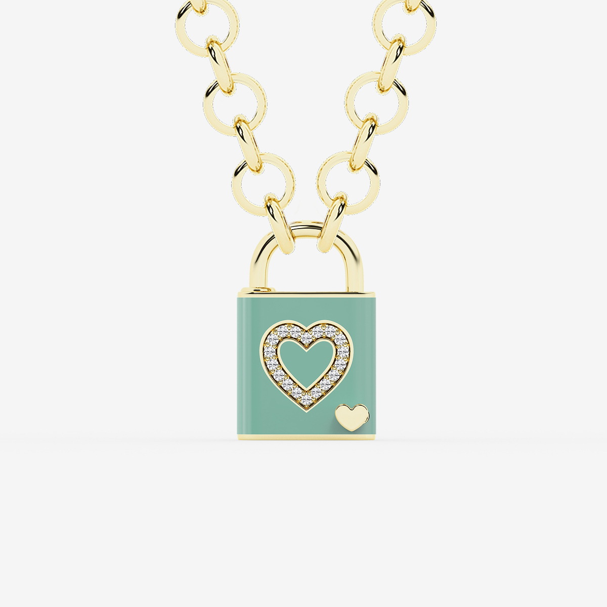 1/4 ctw Round Lab Grown Diamond Heart Lock Pendant with Forest Ceramic