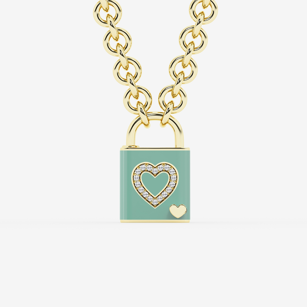 1/4 ctw Round Lab Grown Diamond Heart Lock Pendant with Forest Ceramic