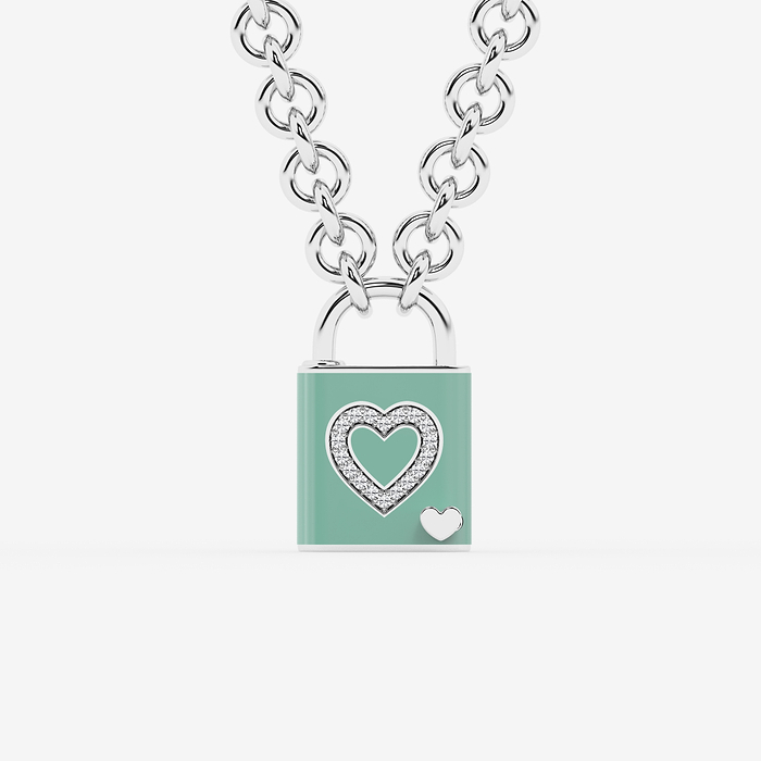 1/4 ctw Round Lab Grown Diamond Heart Lock Pendant with Forest Ceramic