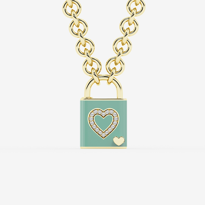 1/4 ctw Round Lab Grown Diamond Heart Lock Pendant with Forest Ceramic