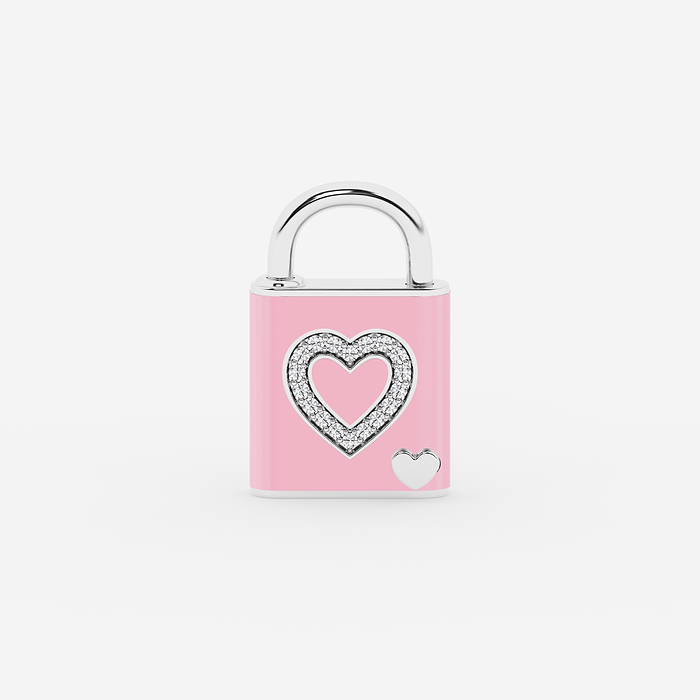 Pont Des Arts Blush - 1/4 ctw Round Lab Grown Diamond Heart Lock Pendant with Blush Ceramic