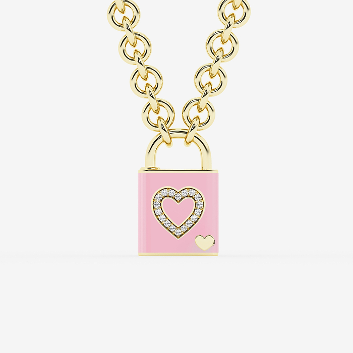 1/4 ctw Round Lab Grown Diamond Heart Lock Pendant with Blush Ceramic