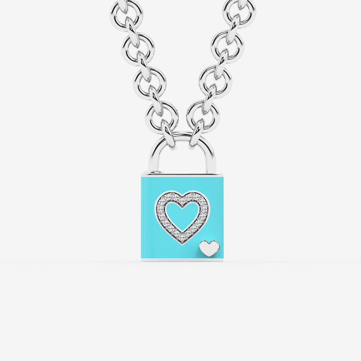 1/4 ctw Round Lab Grown Diamond Heart Lock Pendant with Sky Ceramic