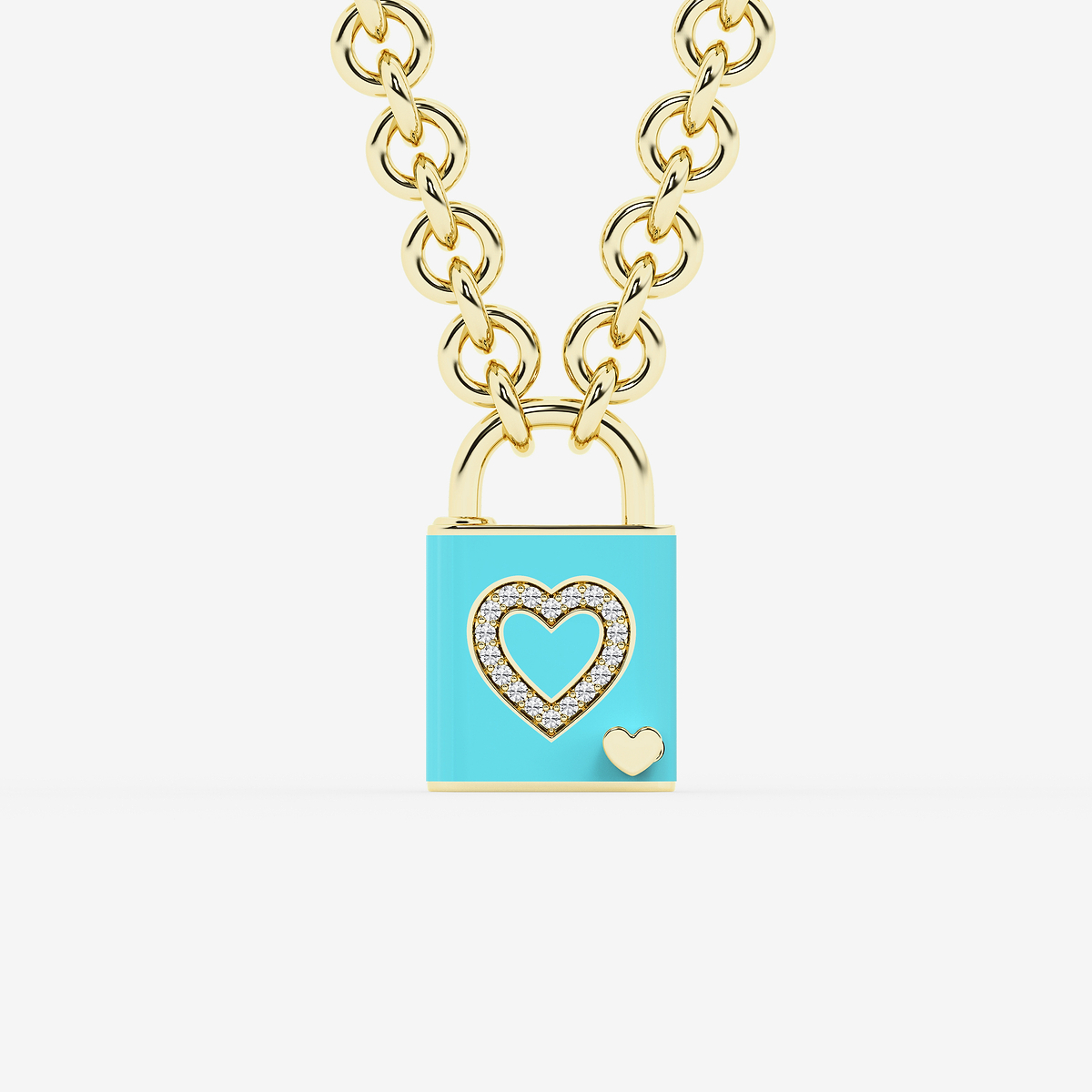1/4 ctw Round Lab Grown Diamond Heart Lock Pendant with Sky Ceramic