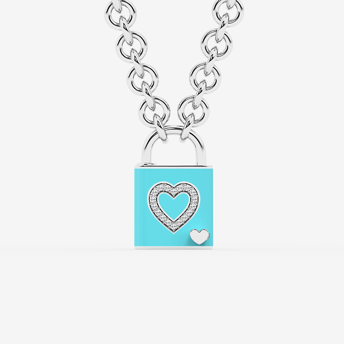 1/4 ctw Round Lab Grown Diamond Heart Lock Pendant with Sky Ceramic