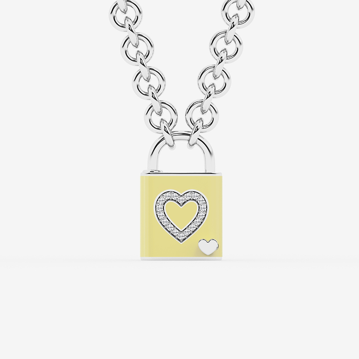 1/4 ctw Round Lab Grown Diamond Heart Lock Pendant with Butter Ceramic