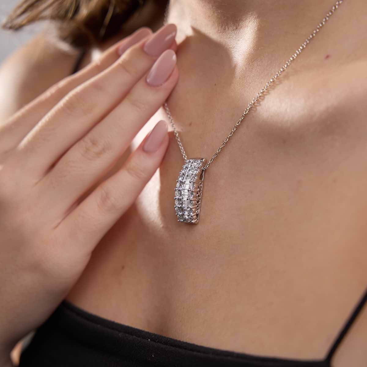 3 ctw Baguette and Round Lab Grown Diamond Pendant with Adjustable Chain
