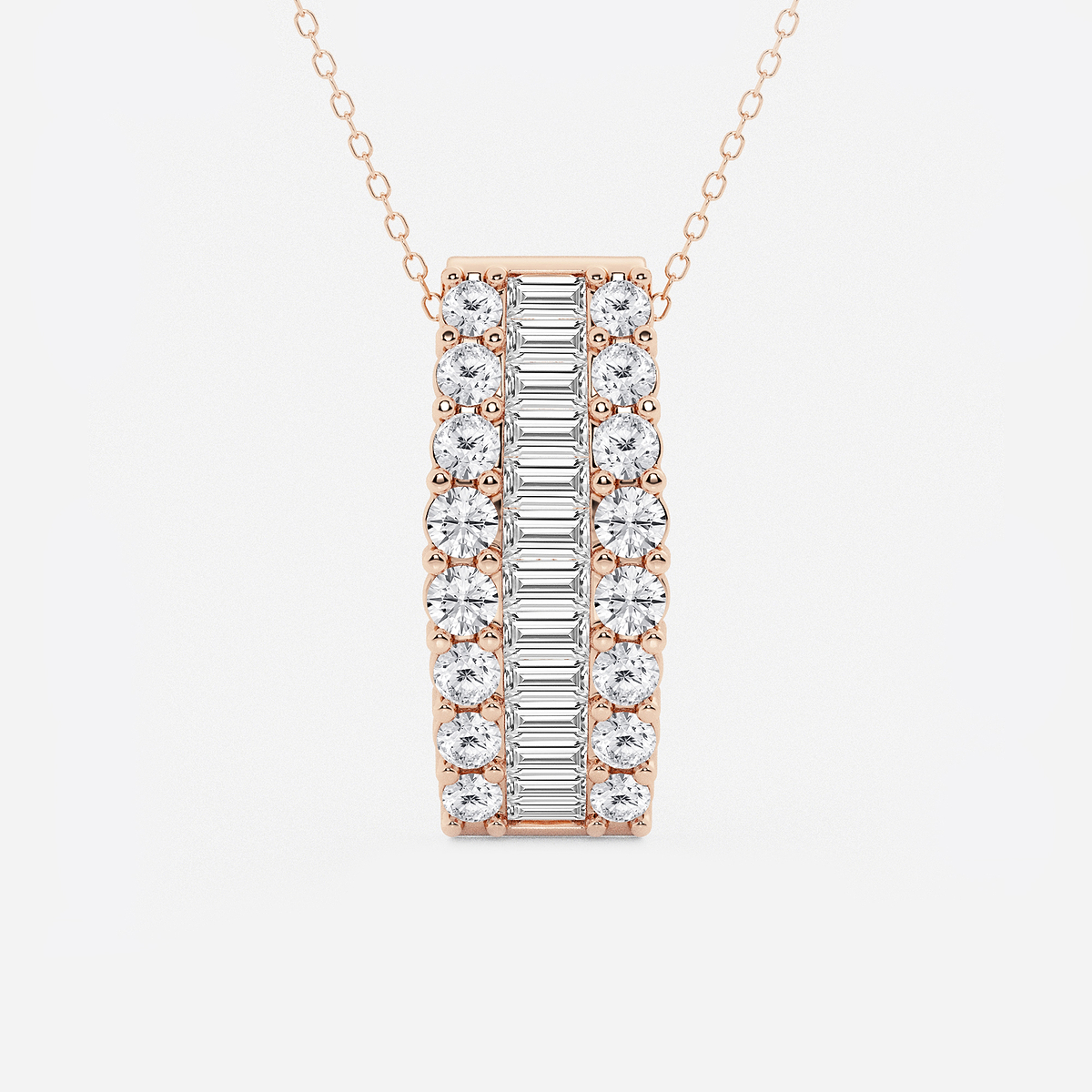 3 ctw Baguette and Round Lab Grown Diamond Pendant with Adjustable Chain