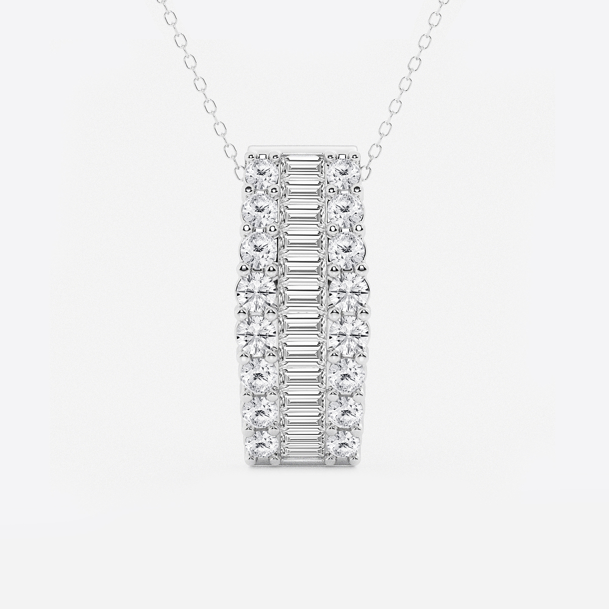 3 ctw Baguette and Round Lab Grown Diamond Pendant with Adjustable Chain