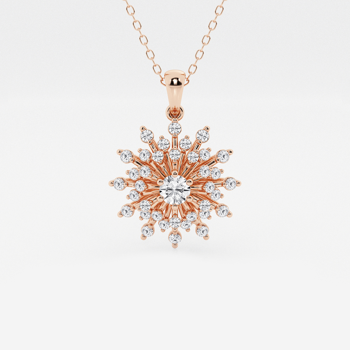 3/4 ctw Round Lab Grown Diamond Sunburst Pendant with Adjustable Chain