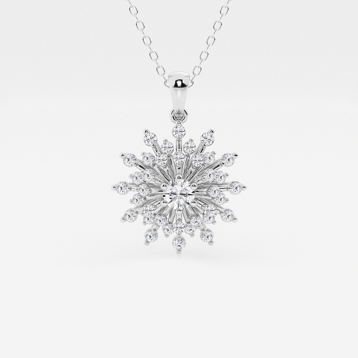 3/4 ctw Round Lab Grown Diamond Sunburst Pendant with Adjustable Chain