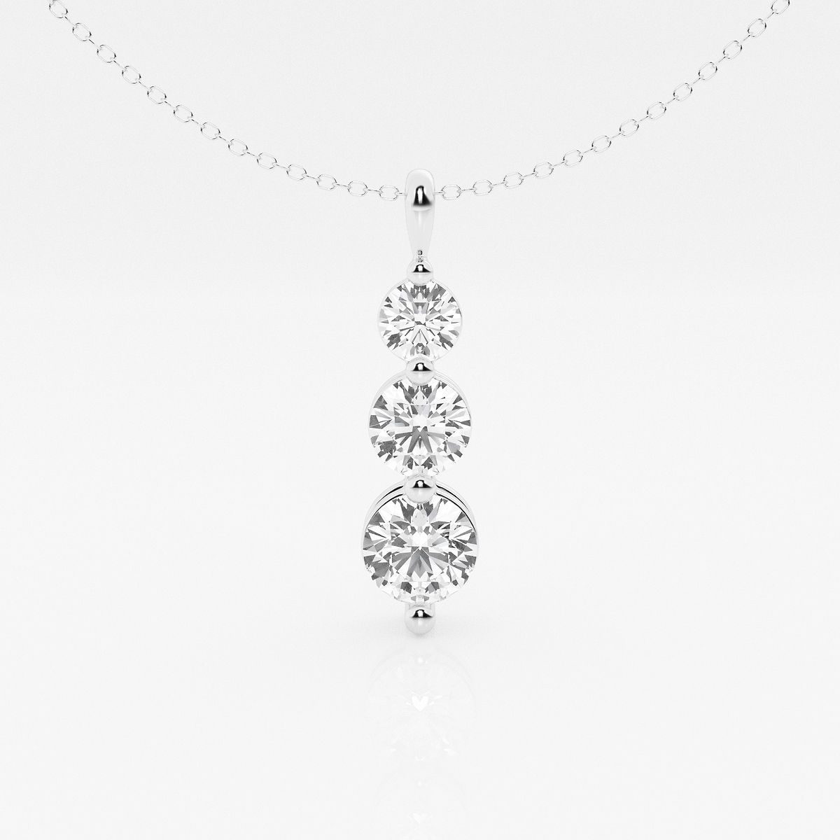 1 1/2 ctw Round Lab Grown Diamond Three-Stone Drop Pendant with Adjustable Chain